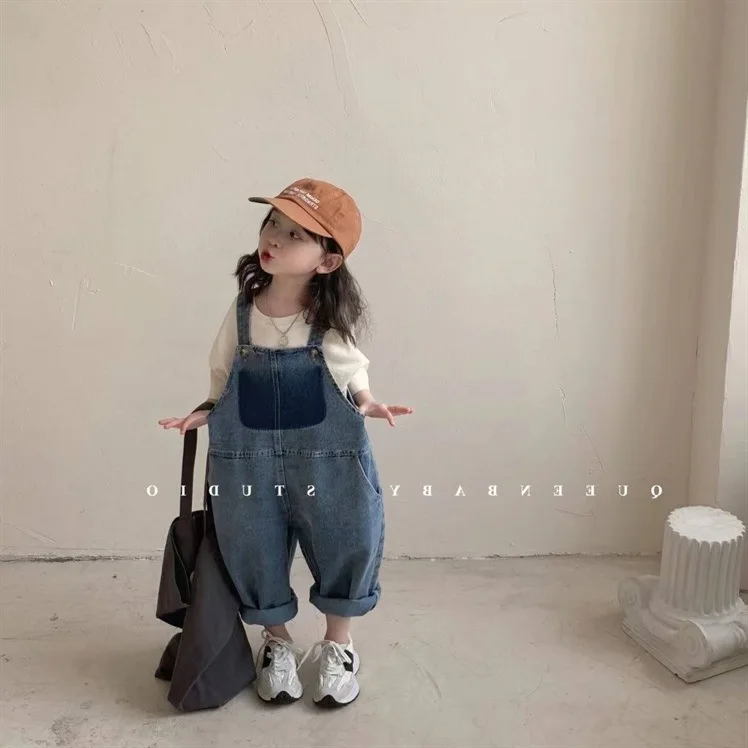 Soft Cute, Versatile Korean Children's 2022 Autumn New Denim Backband For Boys And Girls Baby Casual Pants