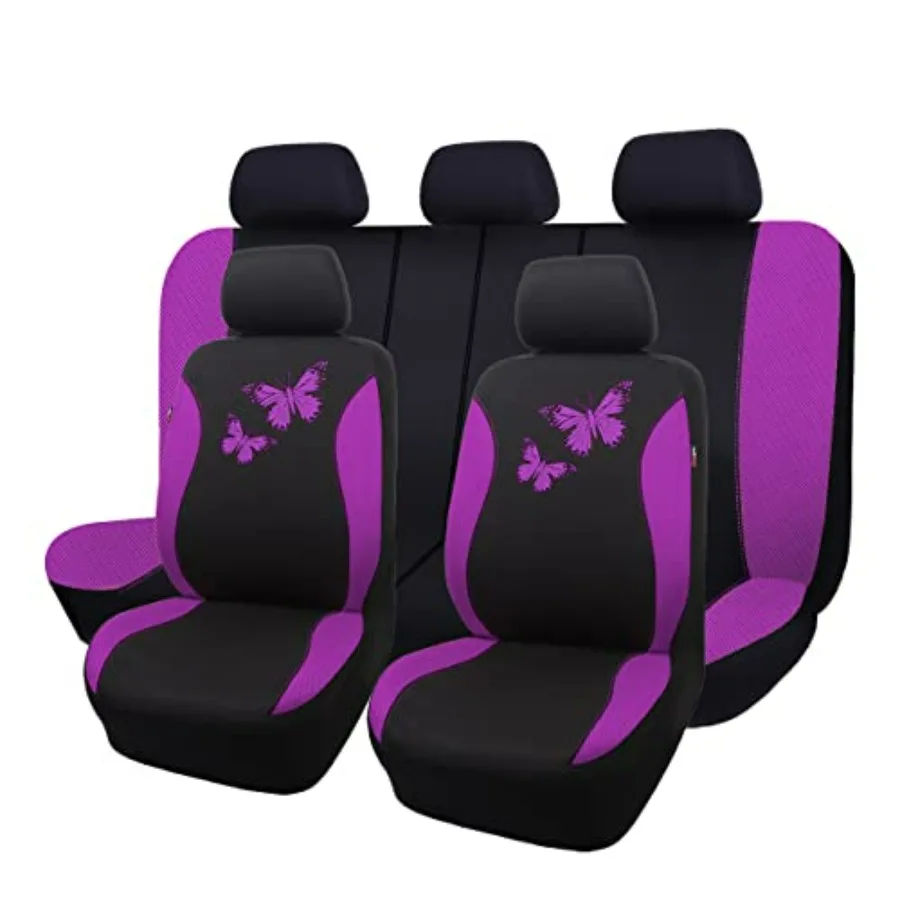 

Butterfly Car Seat Covers Full Set Fashion Universal for Rear Bench Split Colorized Purple