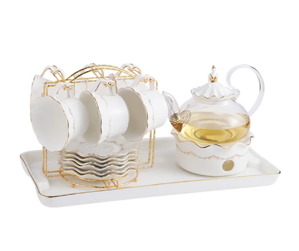 Nordic Light luxury teapot set with tray candle heating glass teapot ceramic cup gift coffee cup and dish