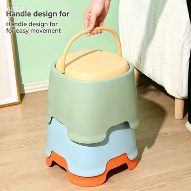 

Thick plastic stool with handle for household use, adult living room dining table chair, non slip stool, bathroom small stool