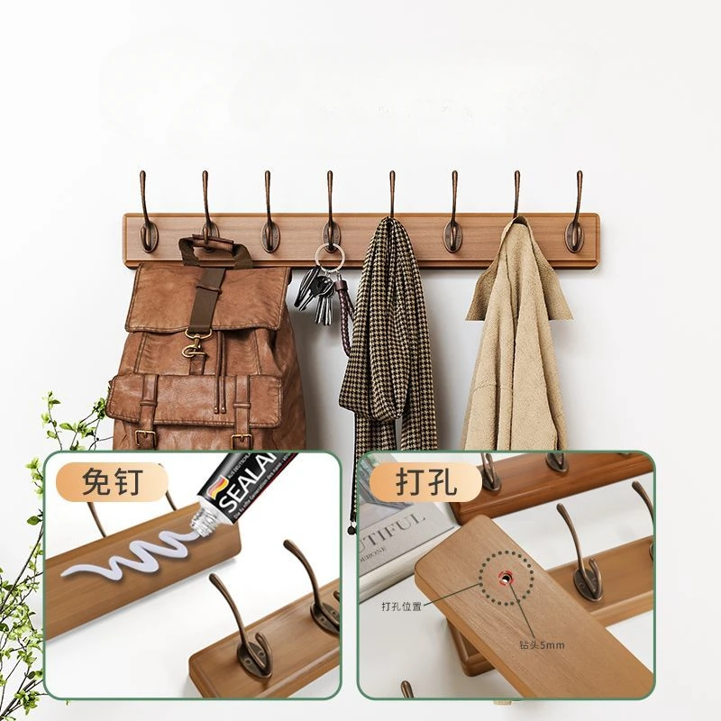Black Walnut Hangers Rack Hanging Clothes Wooden Hooks Bedroom Cloakroom Storage Furniture Coat Bags Hat Shelf Wall Decoration