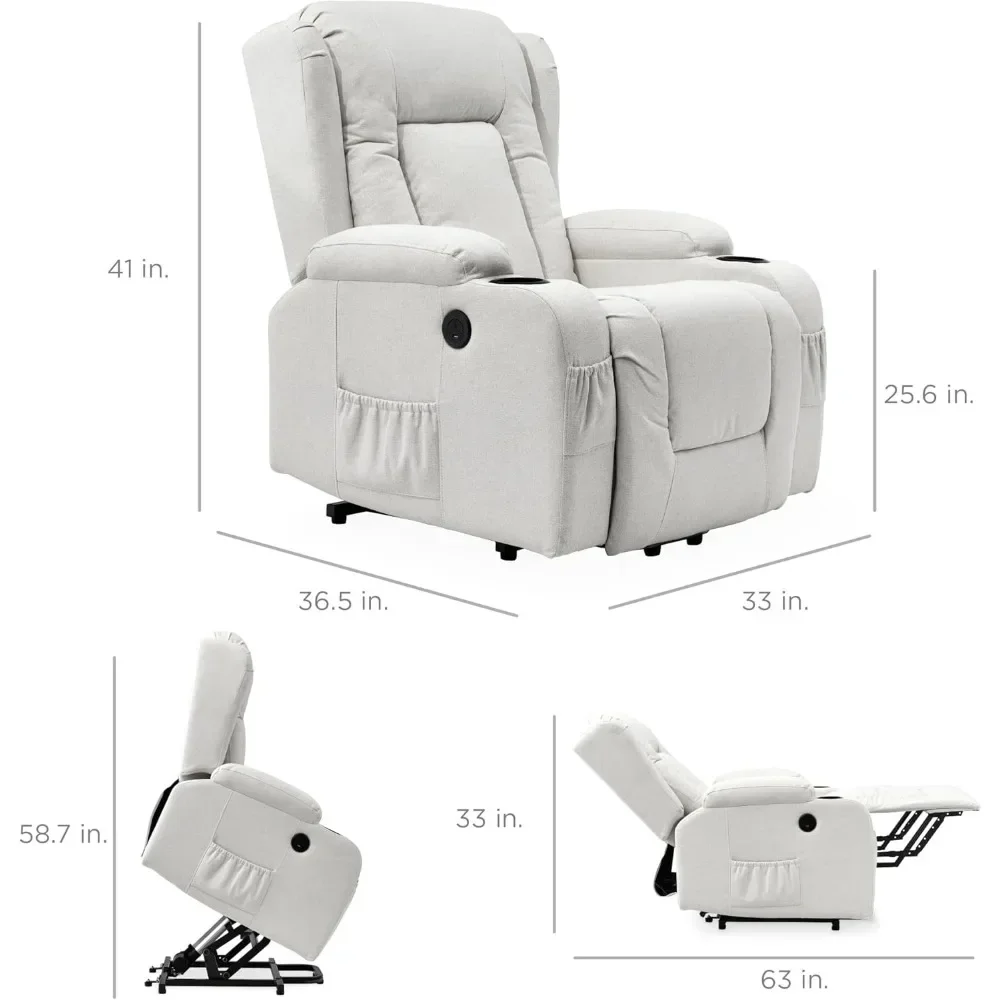 Modern Linen Electric Power Lift Chair, Recliner Massage Chair, Adjustable Furniture for Back, Legs W/ 3 Positions, USB Port