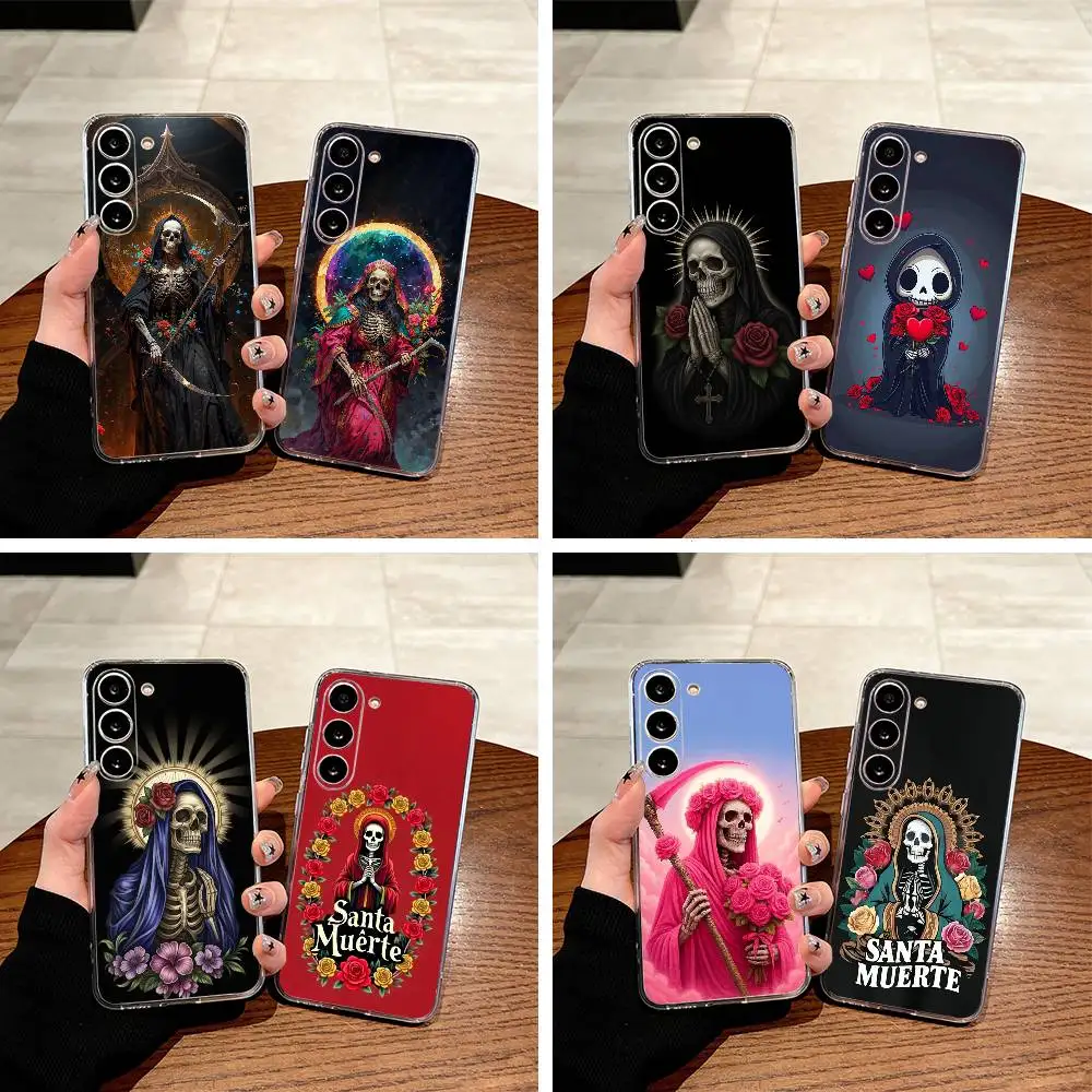 

S-Santa -M-Muerte P-print Phone Case For Samsung Galaxy A71,A70,A52,A51,A40,A30 Transparent Cover