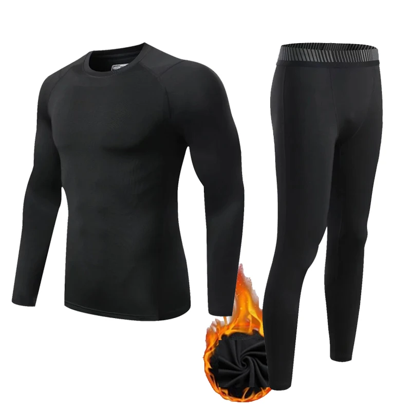 Fleece Thermal Underwear Men Turtleneck Shirts Tights Warm Base Layers Fitness Clothing Kids Winter Thermal Underwear Tracksuit