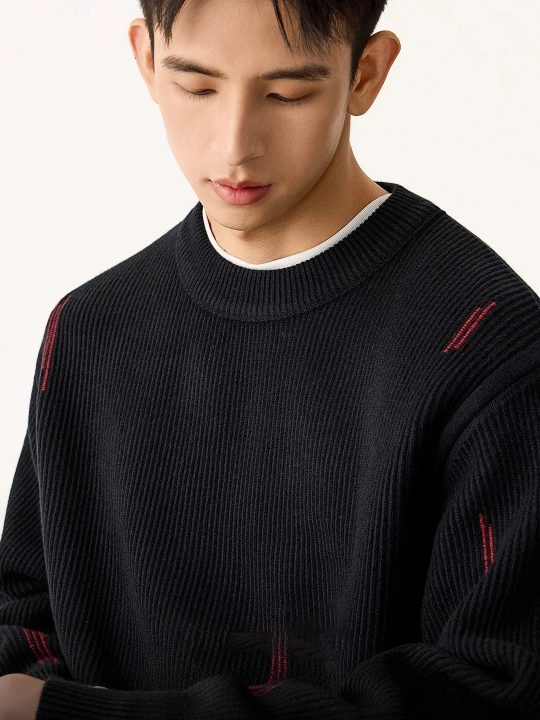 

Large Size American Retro Chic Texture Pi Tead round Ne Sweater Men Winter Commute Old Money Overhead Knitted irt