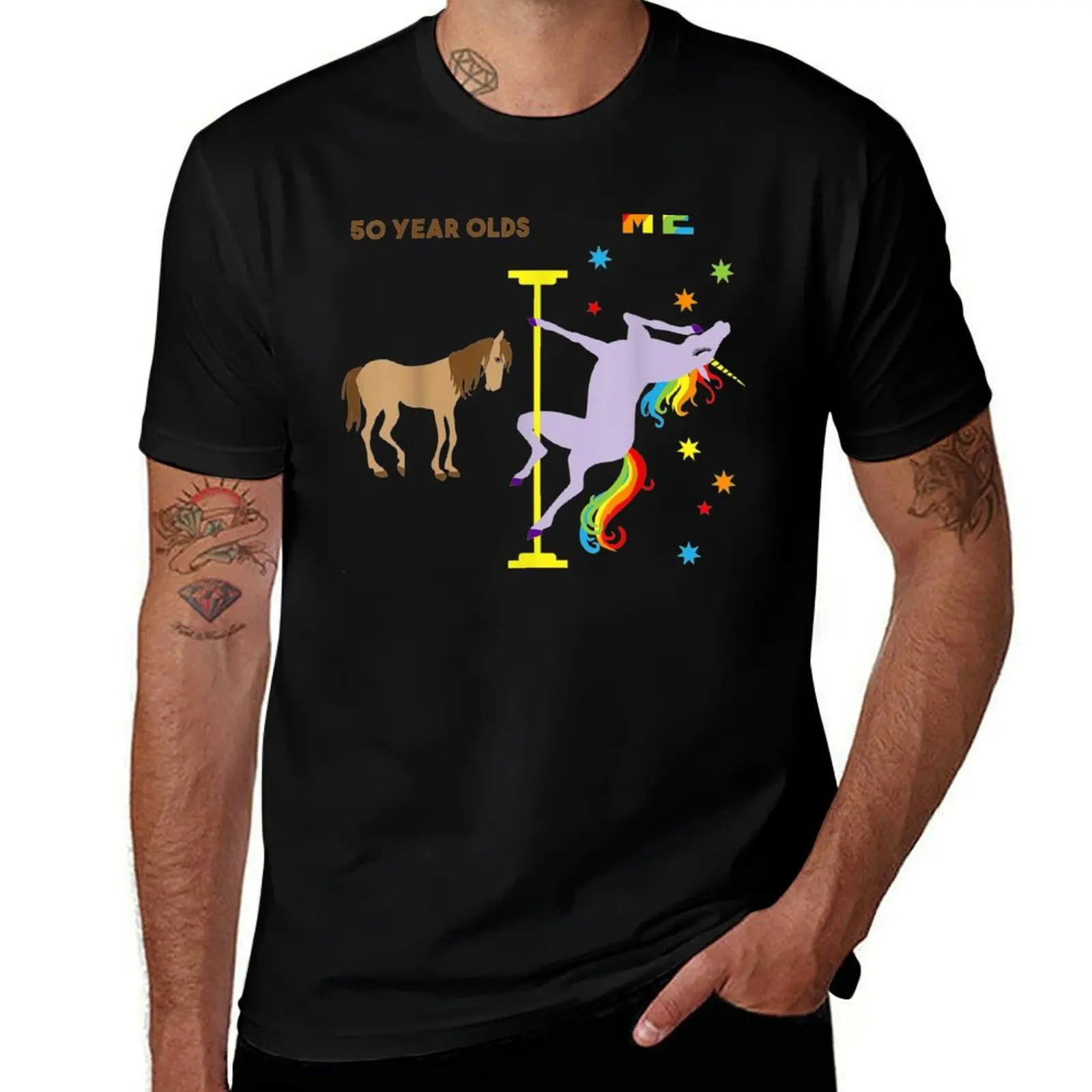 

Funny 50Th Rainbow Unicorn 50 Years Old T-Shirt Basic Short Sleeve Cotton Blend T-Shirt