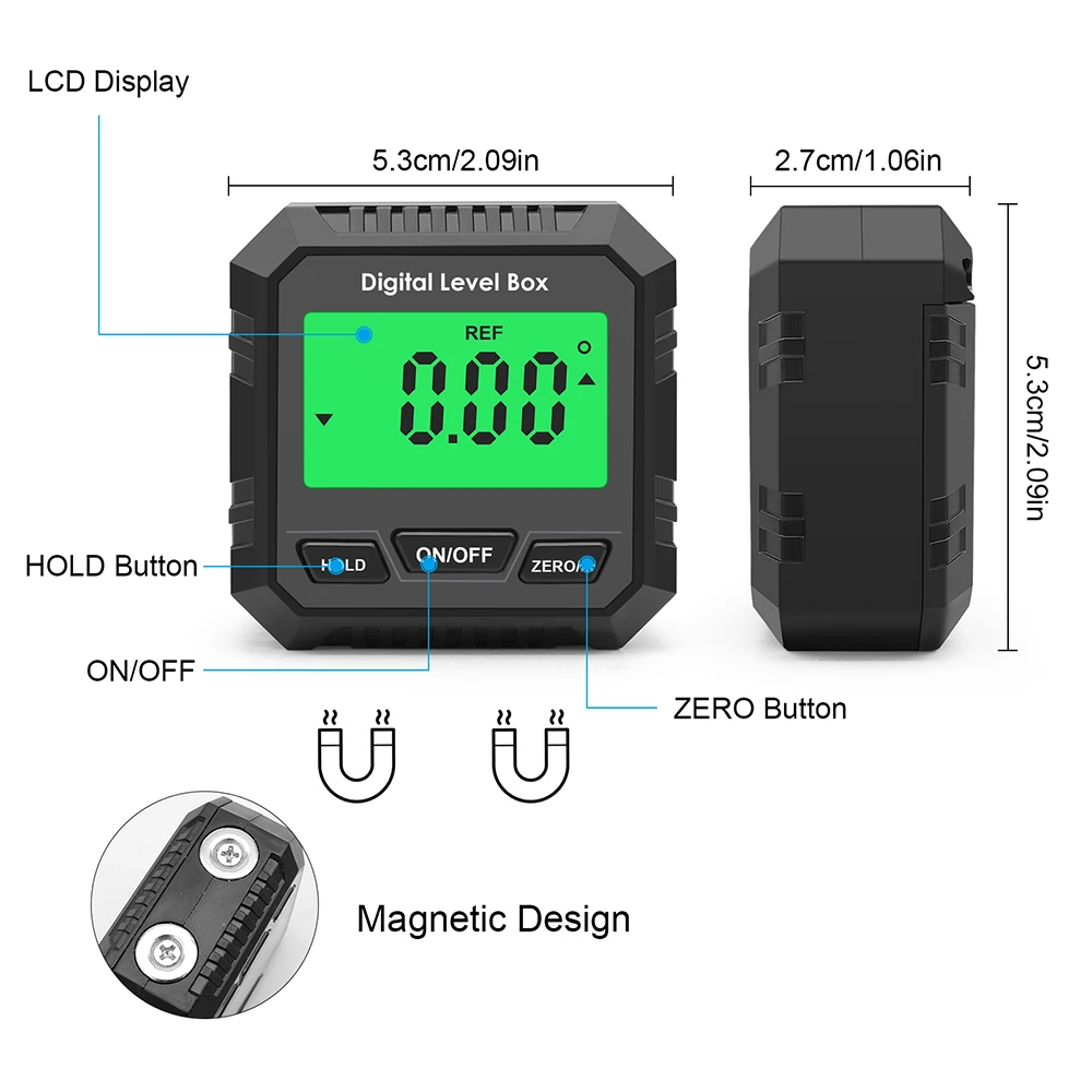 Nível Digital Caixa Transferidor, Angle Finder, 90 Graus, Nível Medidor, Bevel Gauge, inclinômetro com base magnética Backlight