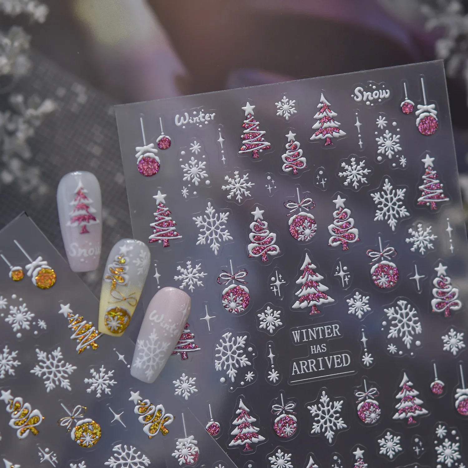 Nail Art Xmas Tree - 5D Weihnachts-Nagelkunst-Aufkleber, Laser-Glitzer, Weihnachtsbaum, Schneeflocke, Weihnachtskugel,