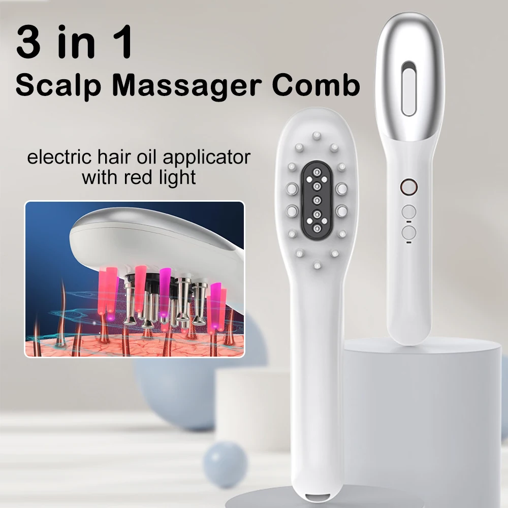 

Electric Scalp Massager Comb for Hair Growth Essencial Oil Applicator 655nm Blue & Red Light Therapy Microcurrent Head Massage