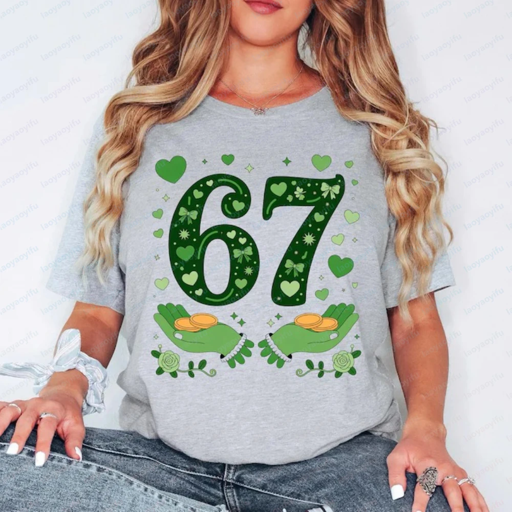 

St Patrick's Day 67 T-Shirt 67 Shamrocks Women Cotton T-shirts Irish Six Seven Tees Blessed Birthday Tops for Men Women Clothing