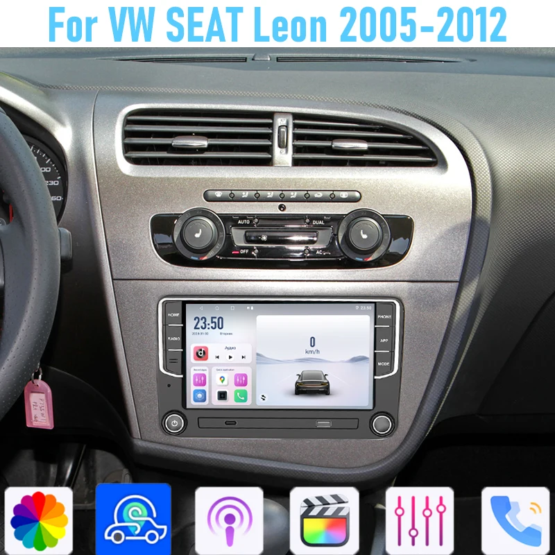 

7'' For VW SEAT Leon 2005-2012 Car Stereo Radio Wireless Apple Carplay GPS BT Android 15 Auto Head Unit Camera WIFI 4-64GB