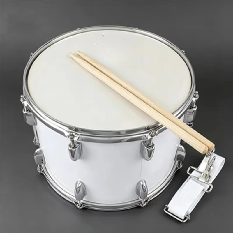 Marching Snare Drum Made of High Steel White Marching Drum Percussion Instrument for Outdoor Parade & Live Stage Performance