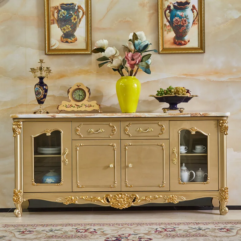 European marble dining side champagne gold solid wood tea cabinet, dining room wine cabinet, living room