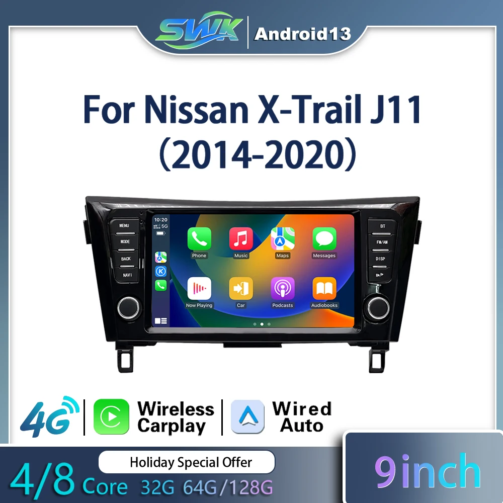 2014-2020 Carplay 9-дюймовый мультимедийный видеоплеер Android 13, BT, WIFI, GPS, для Nissan Qashqai J11 X-Trail Xtrail T32 Rogue Dua