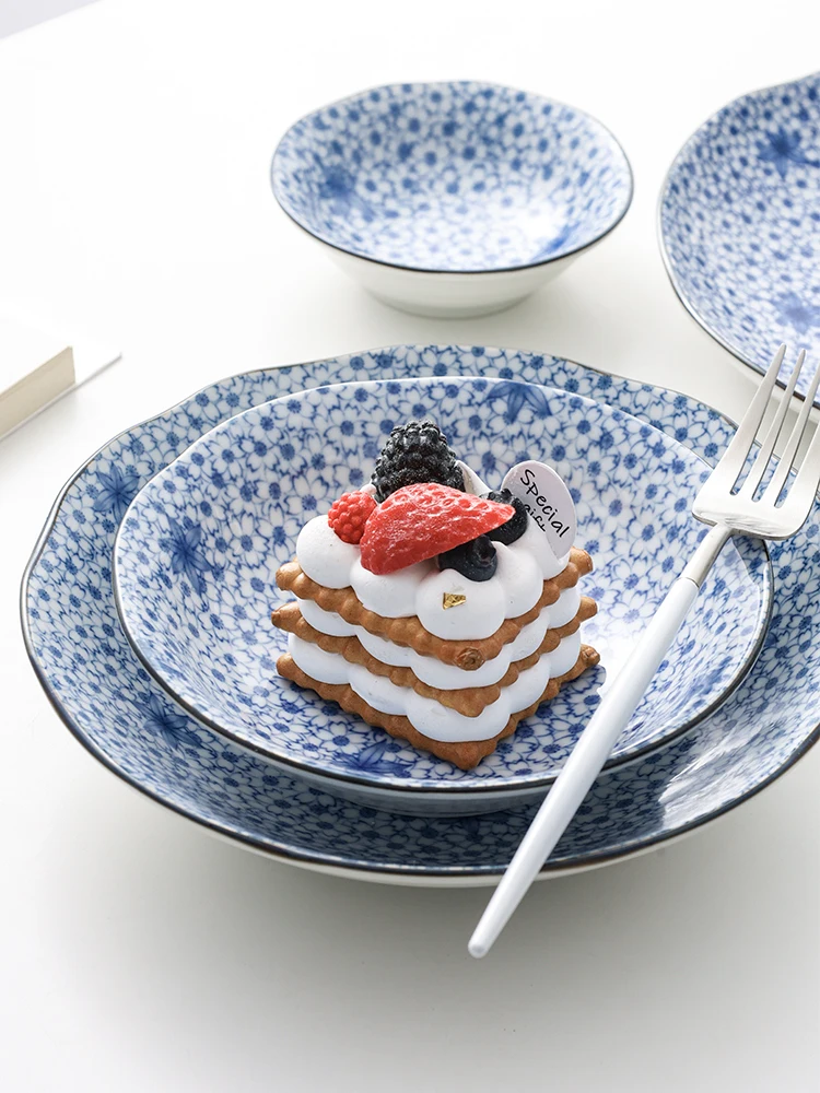 

Japanese Sle Cerc Dinner Plate Blue And White Porcelain Soup Bowl Home Use Stir-Fry Di Dumpling Plate Noodle Bowl