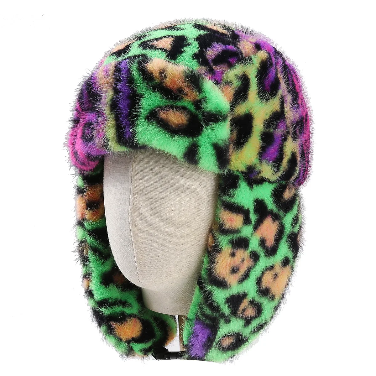Women's Winter Hat – Western-Style Faux Mink Fur Ear-Flap Hat (Leopard Print / Trapper Style)