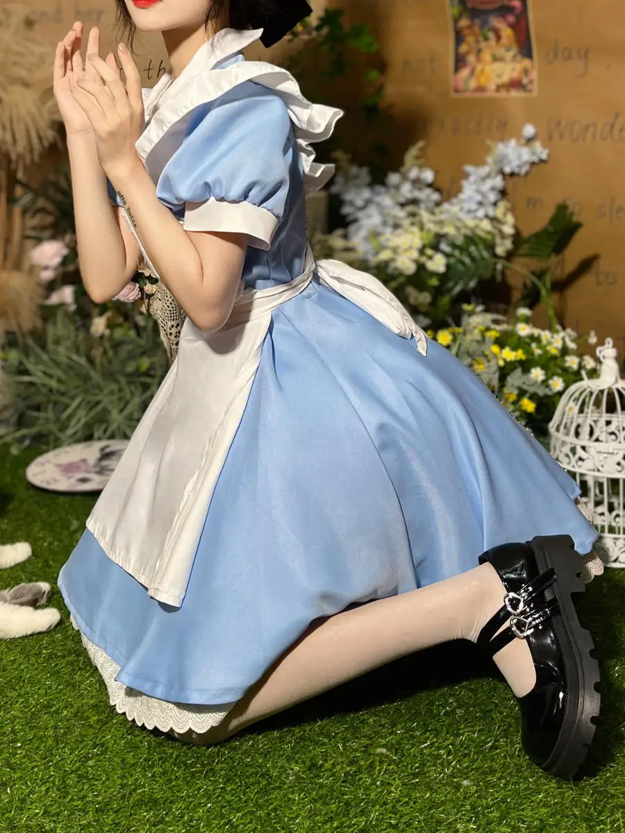 Halloween Japanese Anime Women's Sweet Cute Alice Princess Lolita Blue Dress Holiday Party Maid Role Playing Costume Suit 2025