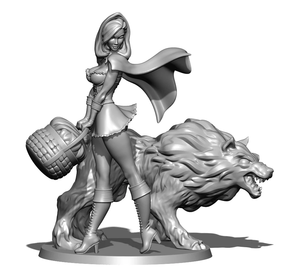 1/24 75mm 1/18 100mm Resin Model Little Red Riding Hood and Wolf3D Printing Figure Unpaint No Color RW-226