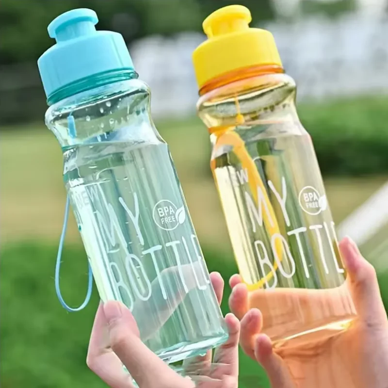 1pc 500ML Transparent Flip Top Water Bottle, Portable Water Cup With Strap For Outdoor Sports Fitness, Travel Fashion Bottle