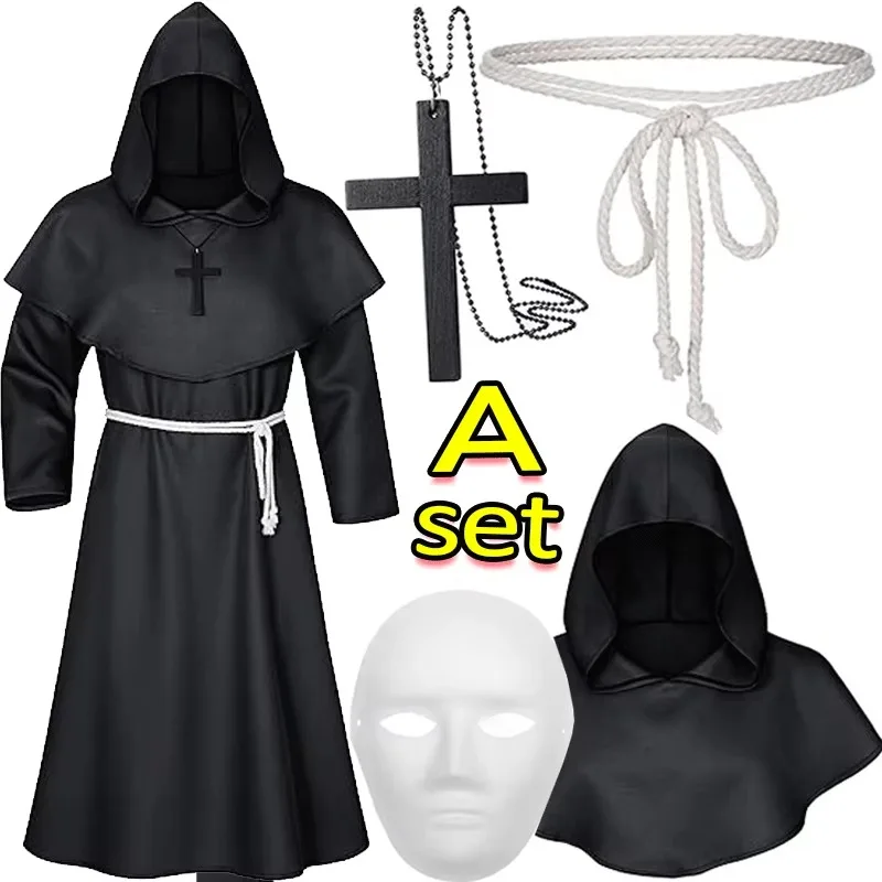 

Halloween Robe Hooded Cloak Costume Plague Doctor Cosplay Medieval Renaissance Monk Suit Adult Role Playing Decoration Clothing