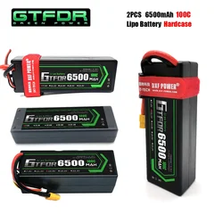 GTFDR 2S 3S 4S Lipo Battery 6500mAh 100C with XT60 EC5 TRX T/DEANS XT90 XT150 Plug HardCase For 1/8 Buggy RC Car Boat Airplane