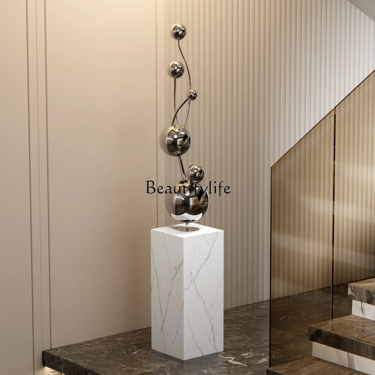 

Light luxury stainless steel geometric ball metal floor ornament modern art decoration