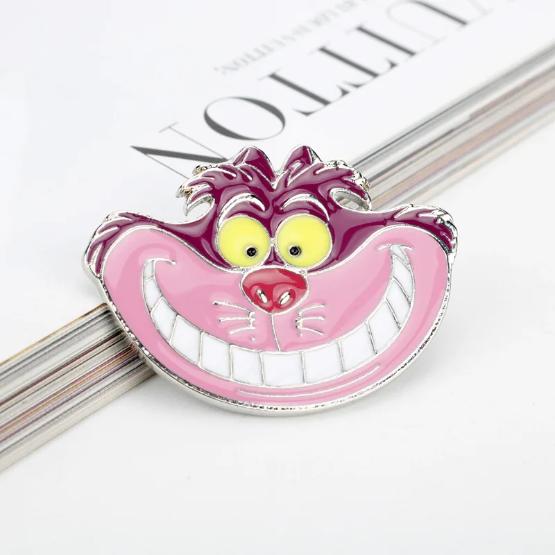 Disney Alice's Enamel Pins Cute Cheshire Cat Anime Brooches Lapel Pin Cartoon Badges Backpack Jewelry Fans Friends Gifts