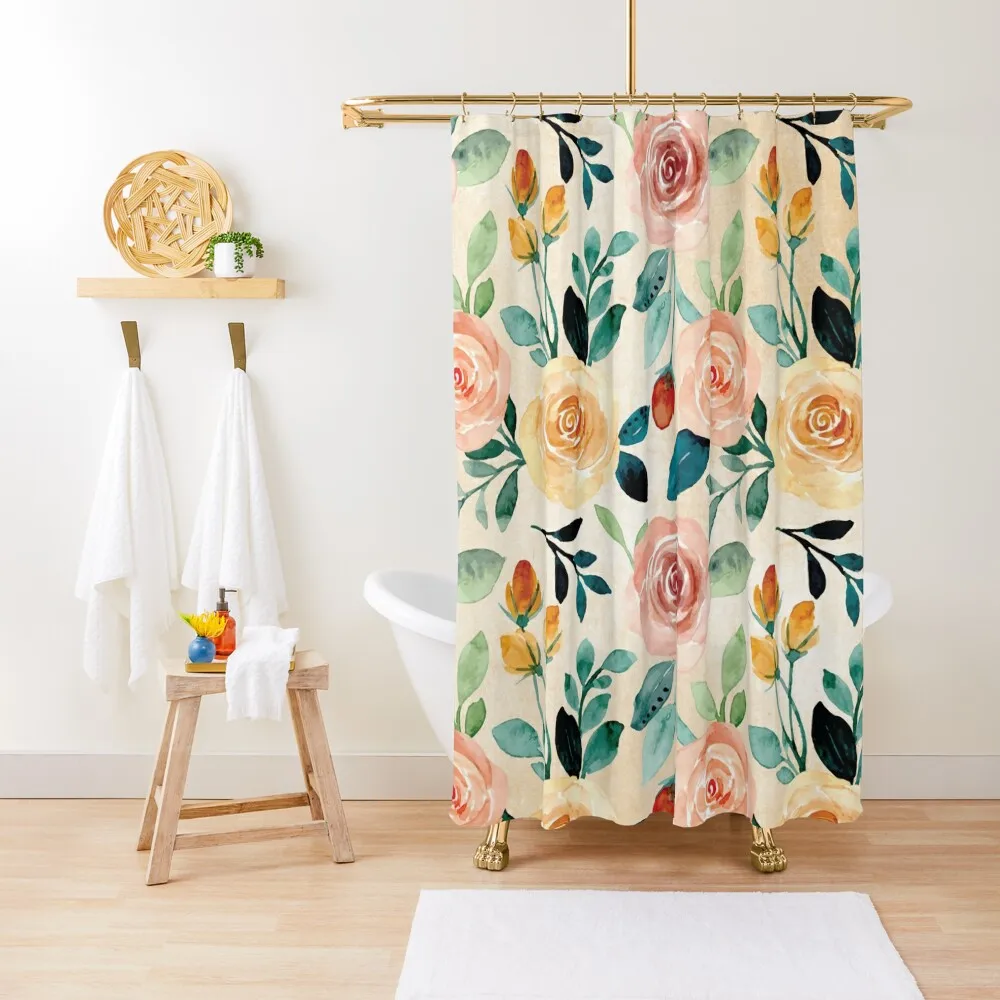 

Warm Summer Sun Coral and Yellow Rose Shower Curtain Luxury Bathroom Shower Bathroom Accessorys Bathroom Fabric Curtain