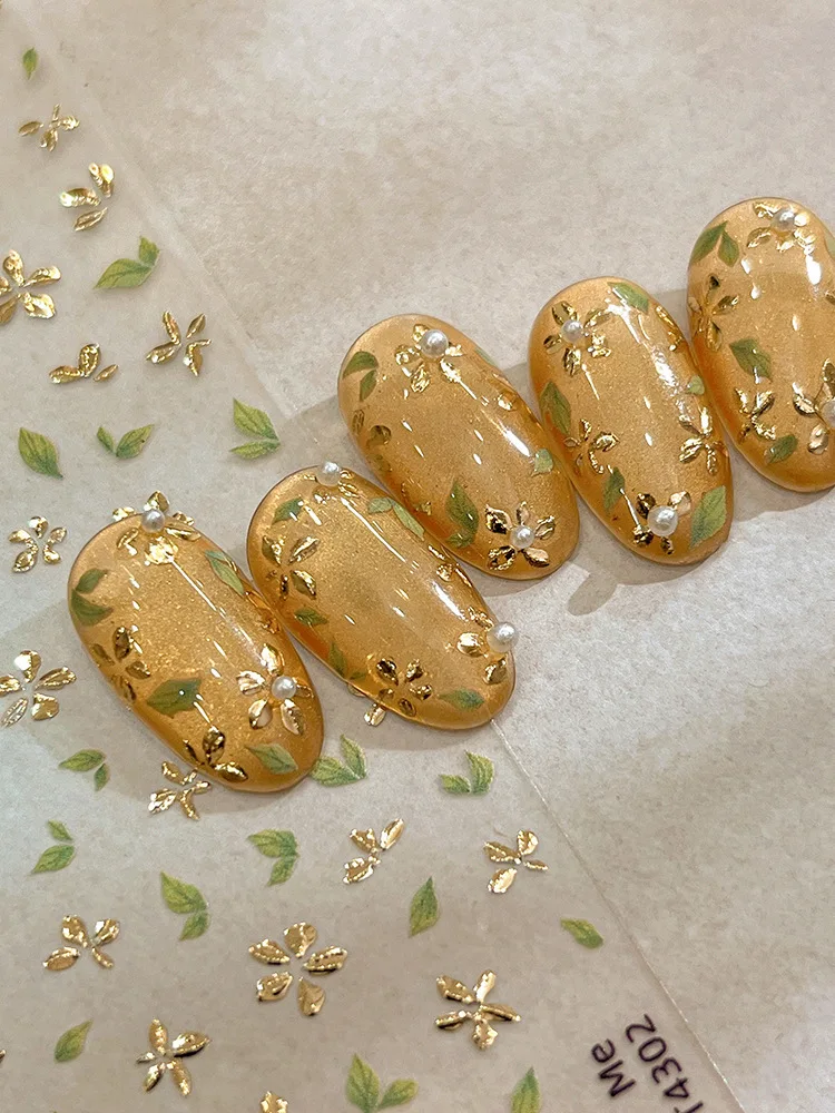 Цветочные наклейки для дизайна ногтей, 5D тисненные наклейки для ногтей с ромашками и золотым блеском, весна и лето, женские украшения своими руками, 1 лист