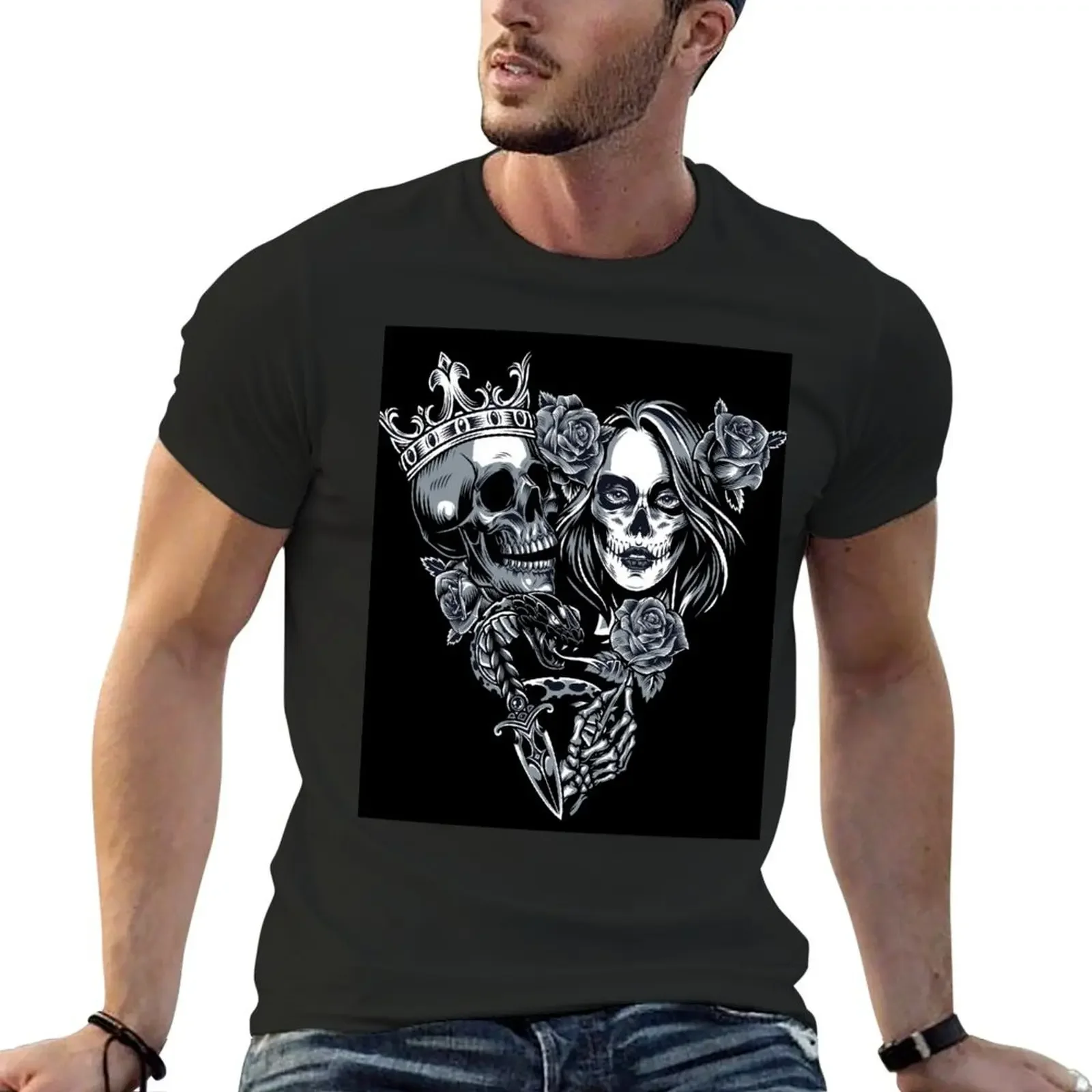 

The Dead Lovers Skull Couple T-Shirt funny costumes baggy shirts topping affliction shirts Men's t-shirts