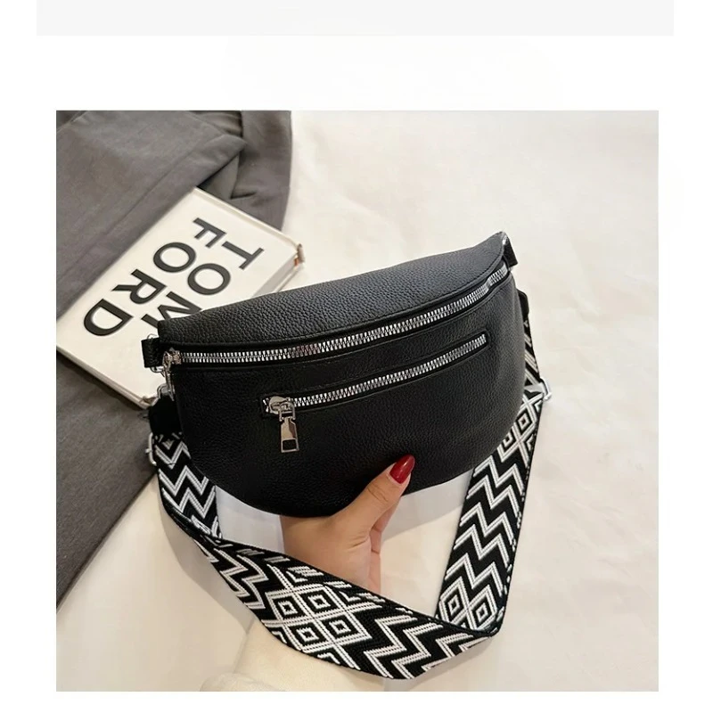 

Retro Solid Shoulder Bags Women's Waist Bag Multi-pocket Street Fanny Pack PU Leather Chest Bag Fashion Wide Strap Crossbody Bag