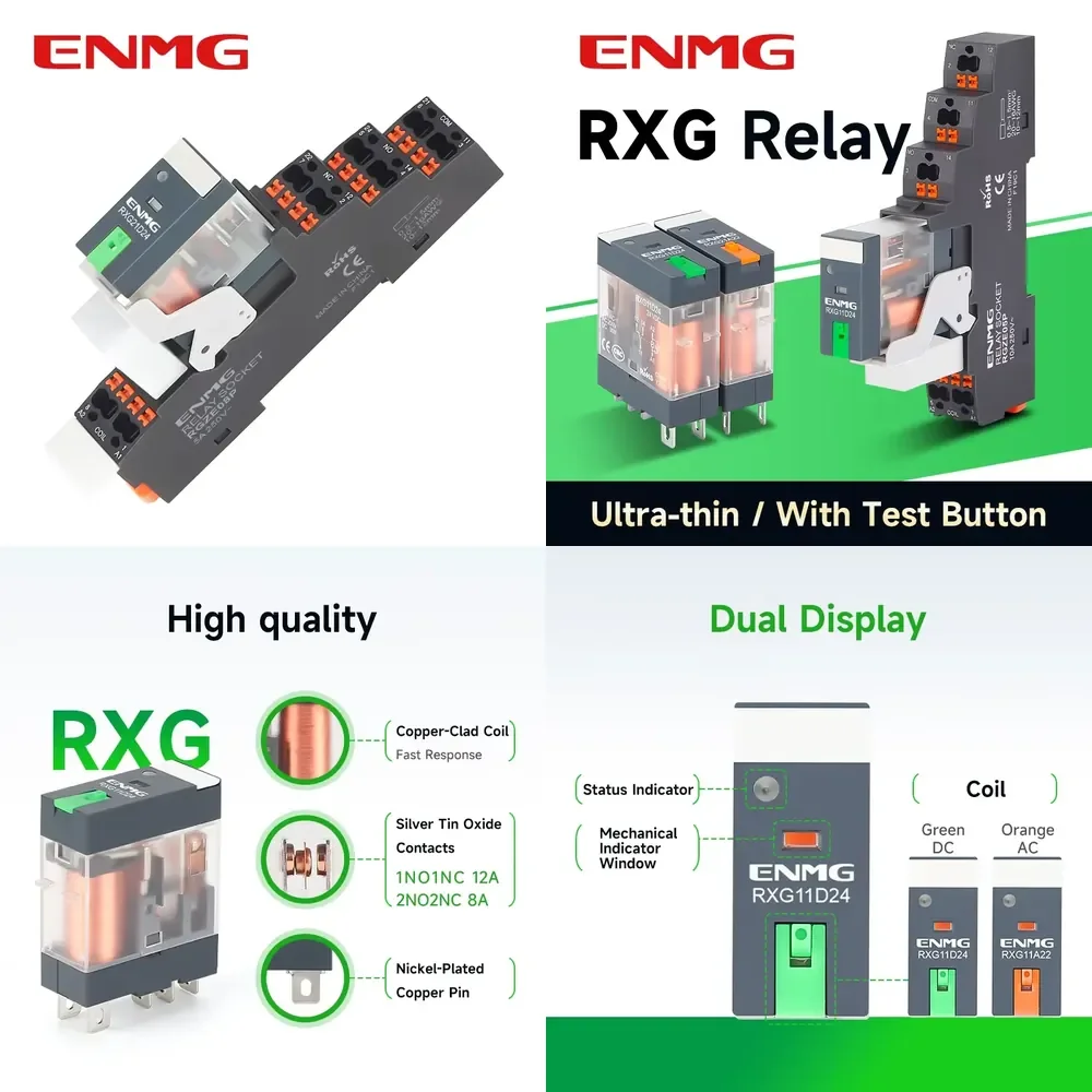 

ENMG RXG Thin Type Rail Mounted Intermediate 24VDC/220VAC Compatible 12AElectromagnetic Power Relay for Industrial Control