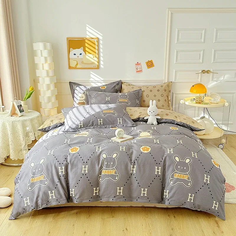 Student three-piece single dormitory printed high-density bed sheet quilt cover simple quilt cover, bed