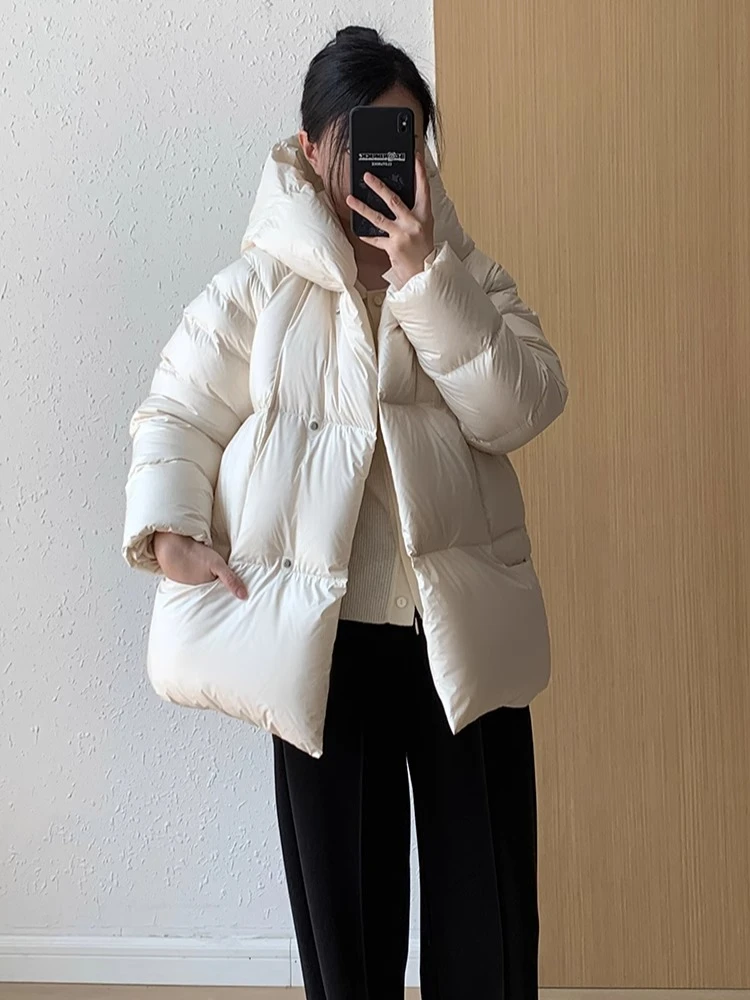 

Hooded high-end goose down down jacket for women, short style, 2025 winter fashion, thickened