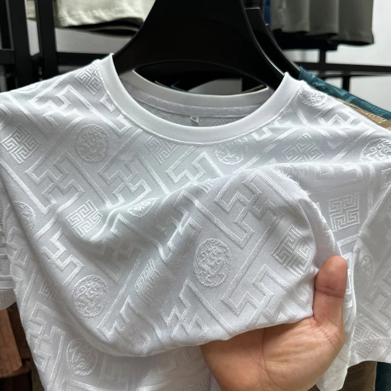 Marca de seda gelo respirável manga curta masculina o-pescoço designer de moda 2025 verão legal e confortável camiseta masculina wear