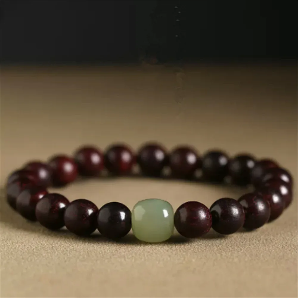 8mm Naturalne Lobular Red Sandalwood Bransoletki dla par Kobiety Czarny Sandalwood Biżuteria Prezent Naturalny Hetian Jade Bead Dropshipping
