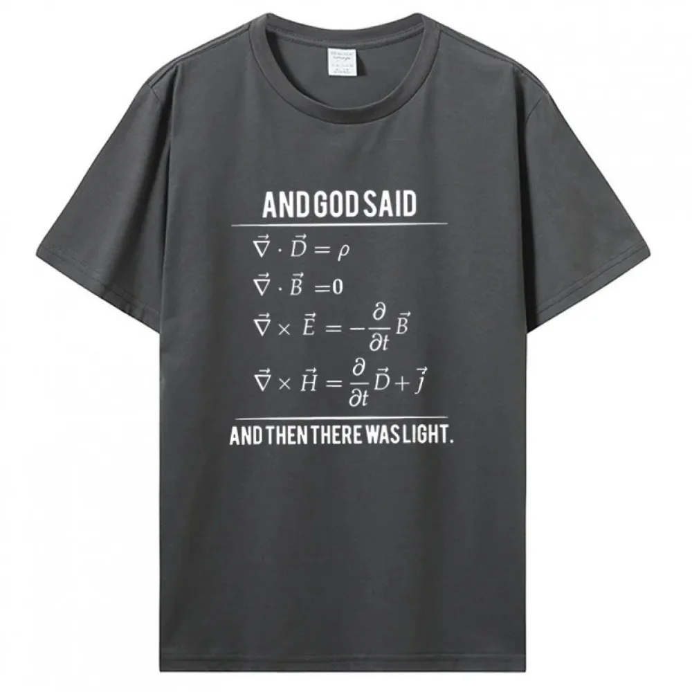 Maxwell-Gleichungen Physik T-Shirt für Männer und Frauen, God Said Light Formula, Rundhalsausschnitt, Baumwolle, Science Nerd Tee – Detail 5
