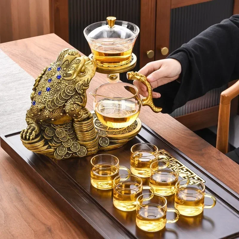 

Creative Tea Toad Shape Teapot Automatic Tea Maker Pu'er Oolong Teapot And Cup Set Heat-resistant Glass Teapot Holder Base