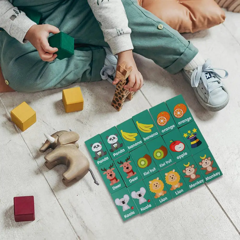Wooden Memory Solitaire Matching Mahjong Game Fruit Animal Early Educational Family Board Game Flip To Win Interactive