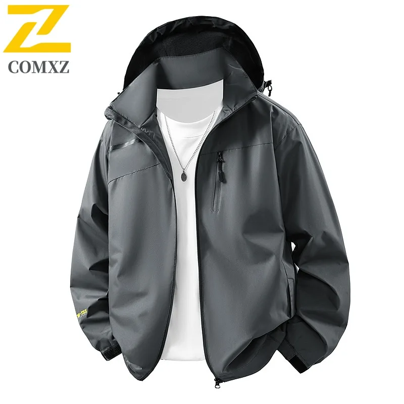

COMXZ 2025 Мужская и женская уличная водонепроницаемая ветровка со съемным капюшоном, дышащая походная куртка в американском стиле, дорожное пальто для пары