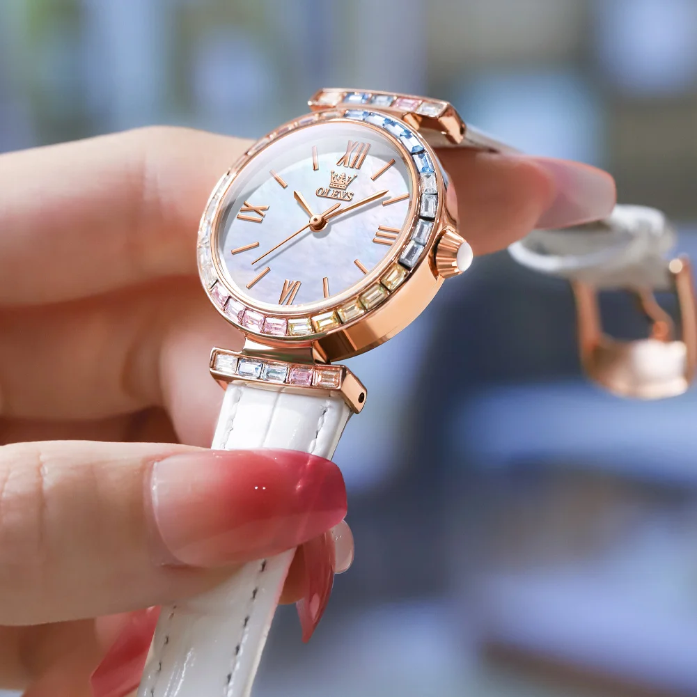 2026 New OLEVS Women Wrist Watch White Leather Watches Ladies Creative Watch For Women Female Clock Relogio Feminino