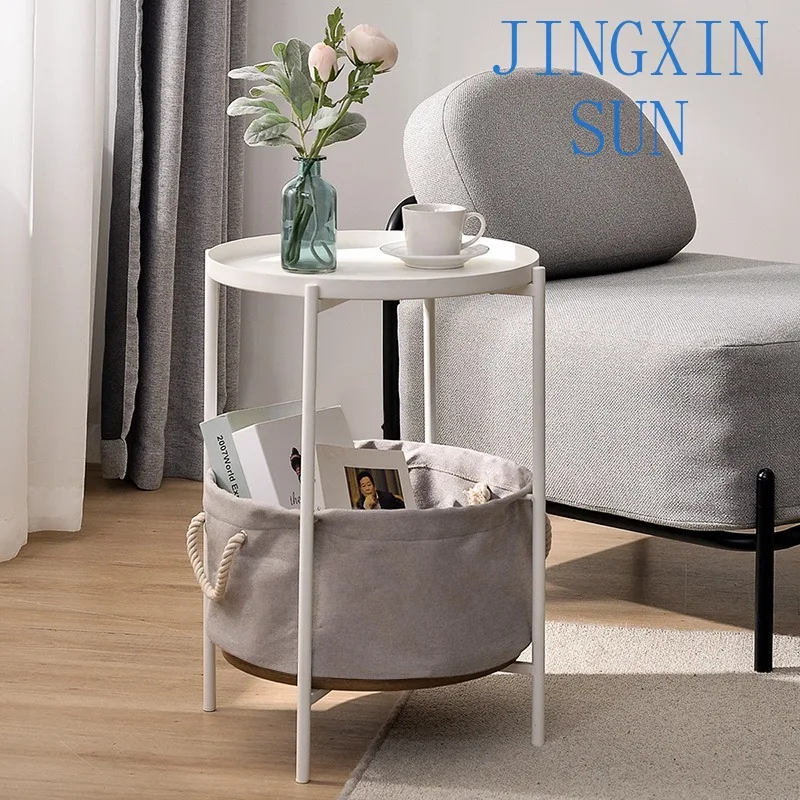 Nordic Small Side Table for Living Room Sofa Corner Modern Movable Coffee Table Wrought Iron Round Tray Table Side Cabinet