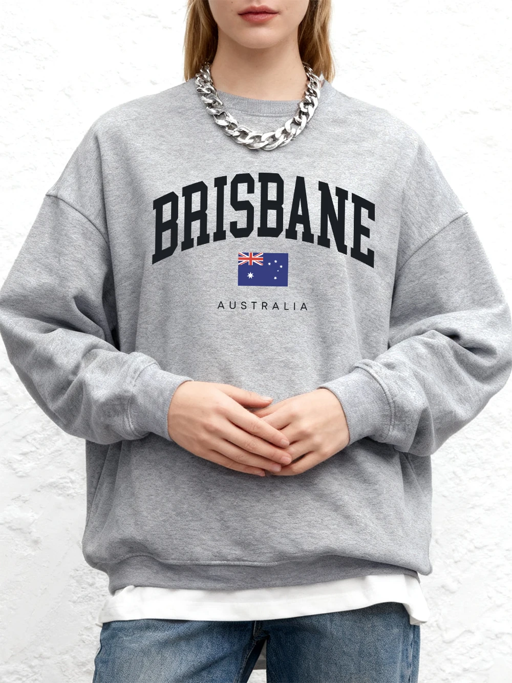 بريسبان أستراليا العلم الطباعة بلوزات المرأة الشتاء الصوف الدافئة هوديس Crewneck عداء ببطء البلوفرات أساسيات ملابس فضفاضة #1