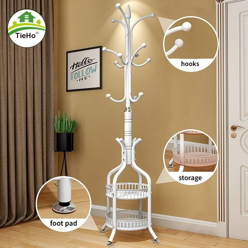 Living Room Iron Coat Rack Floor Standing Large-capacity Clothe Storage Organizer Bedroom Storage Shelf With Hook Home Furniture