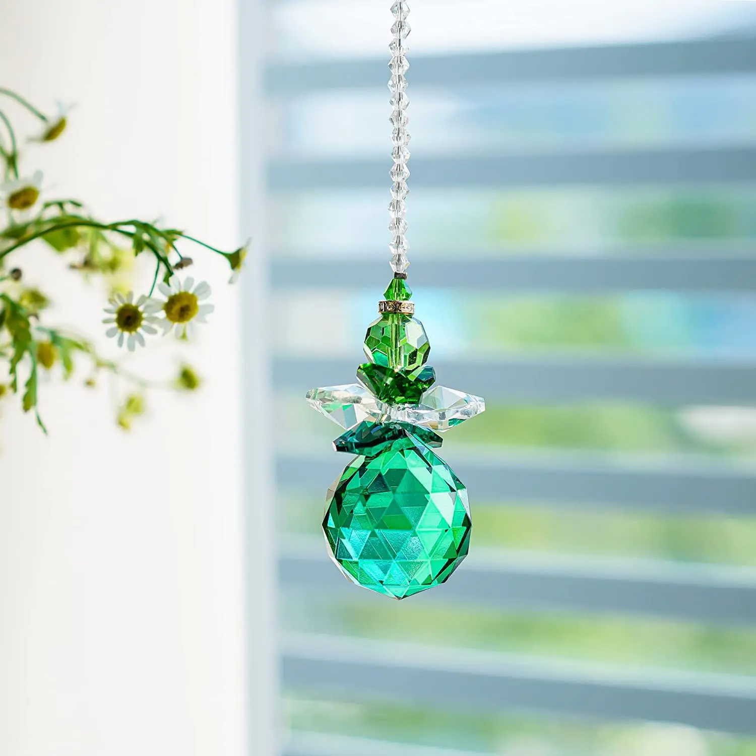 Camal 1 Chain Green 30mm Crystal Ball Hanging Angel SunCatcher Rainbow Maker Guardian Ornament for Chandelier Home Window Decor