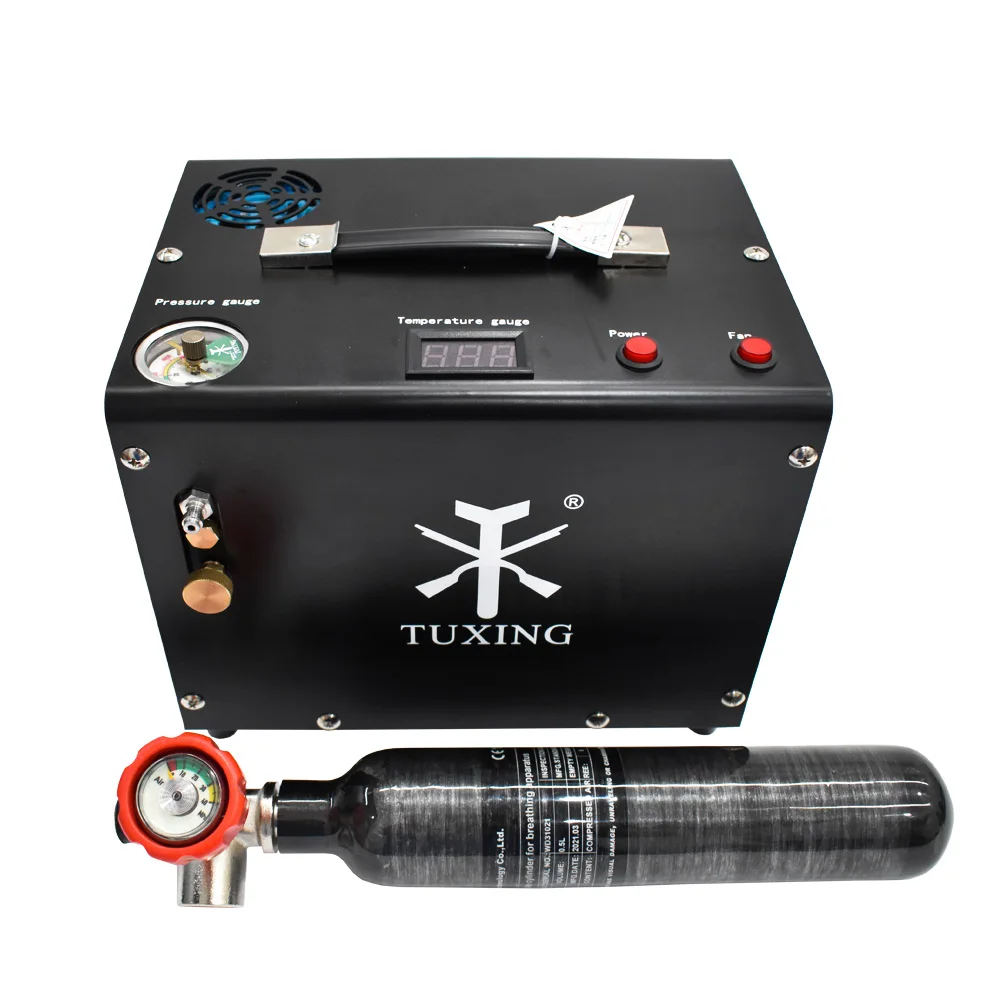 TUXING 4500Psi 300Bar PCP Air Compressor High Pressure Electric Built-in Power Adapter Compressor for PCP Diving Tank TXET062