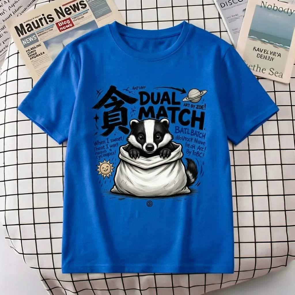 Graffiti Style Badger in Sack Print T-Shirt 100% Cotton Unisex Short Sleeve Tee