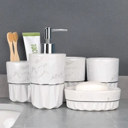 Bathroom Toiletry Combination Set Home 5 Piece Wash Set Nordic Marble Ceramic Soap Dish Mouthwash Cup Liquid Dispensing Bottle