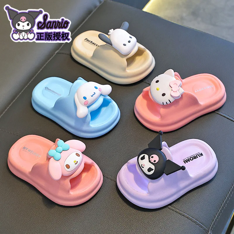 

Sanrios Kuromi Summer Child Sandals Girl Parent-Child Anti-Slip Anime Figure Hello Kittys Cinnamoroll Kawaii Cartoon Soft
