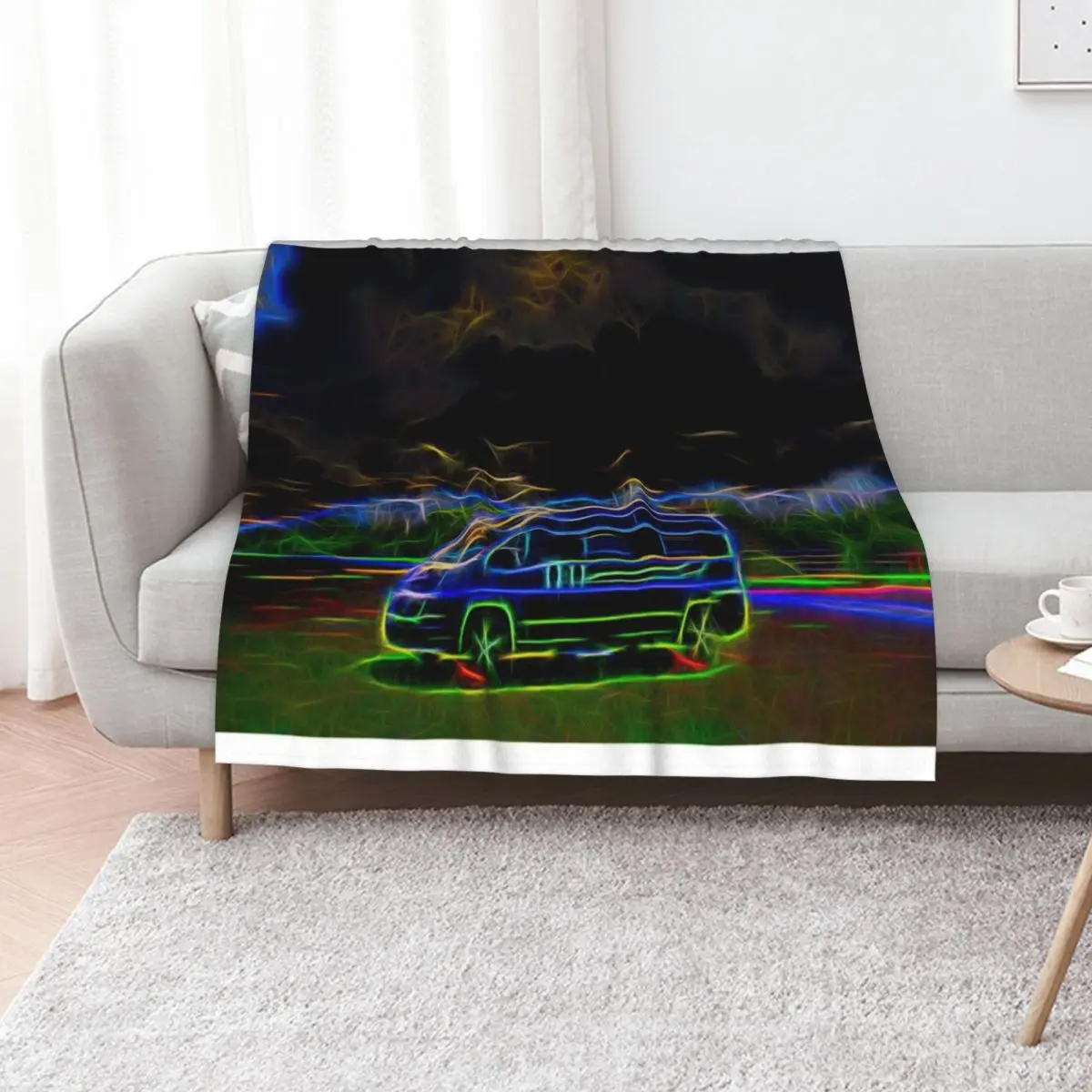 Campervan With Weird and Wonderful Bright Colours and Neon Lights Throw Blanket Sofa Quilt Soft Beds Hair warm winter Blankets